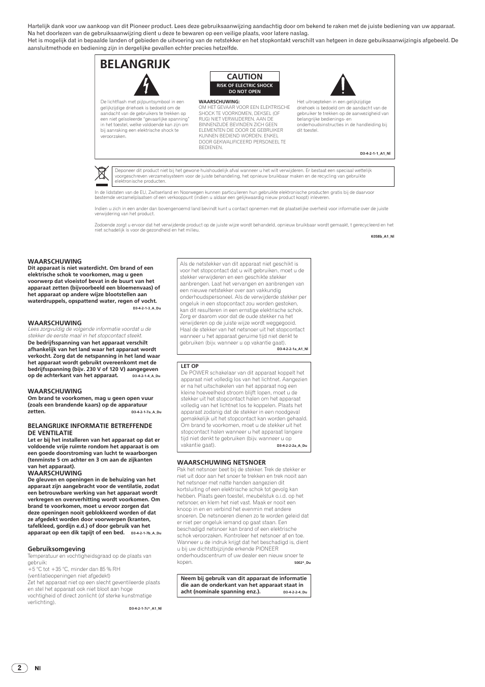 Belangrijk, Drb1492-b, Caution | Pioneer DJM-5000 User Manual | Page 66 / 114