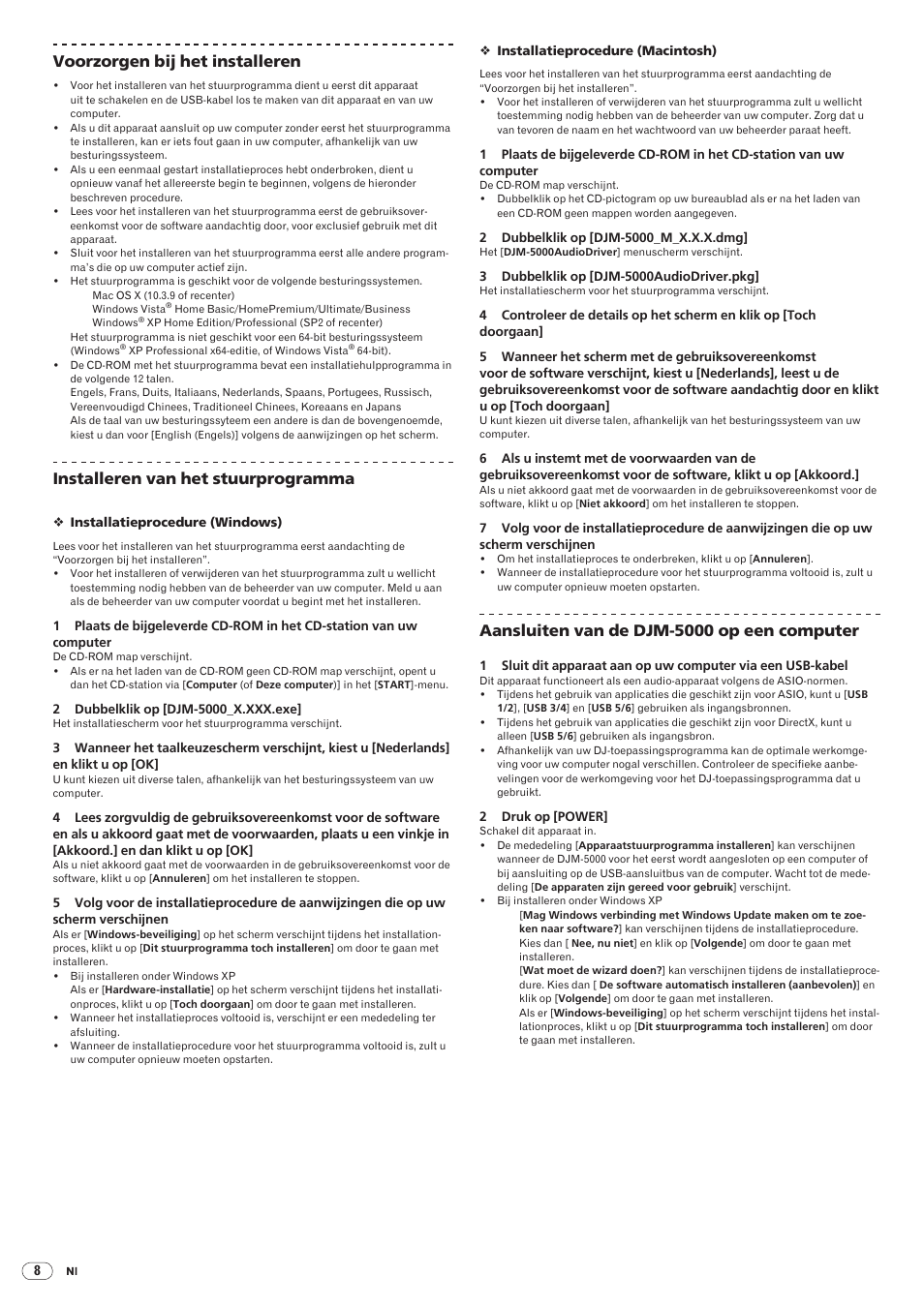 Drb1492-b, 72 voorzorgen bij het installeren, Installeren van het stuurprogramma | Aansluiten van de djm-5000 op een computer | Pioneer DJM-5000 User Manual | Page 72 / 114