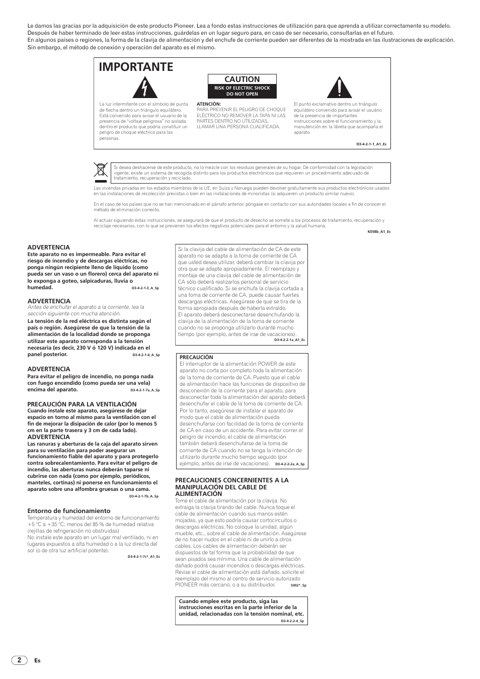 Importante, Drb1492-b, Caution | Pioneer DJM-5000 User Manual | Page 82 / 114