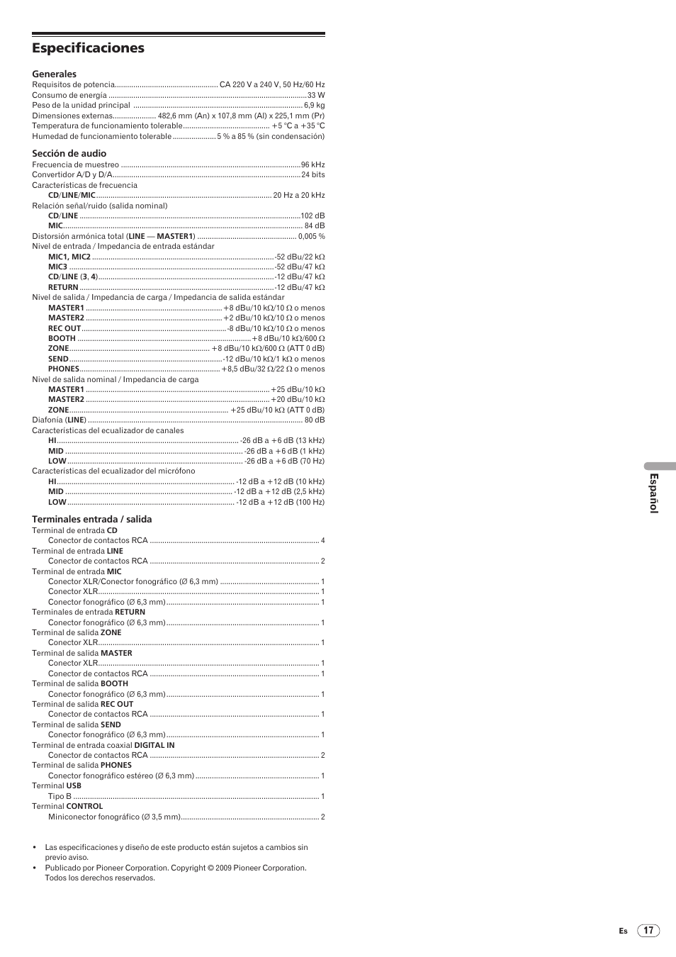 Especificaciones, Drb1492-b | Pioneer DJM-5000 User Manual | Page 97 / 114