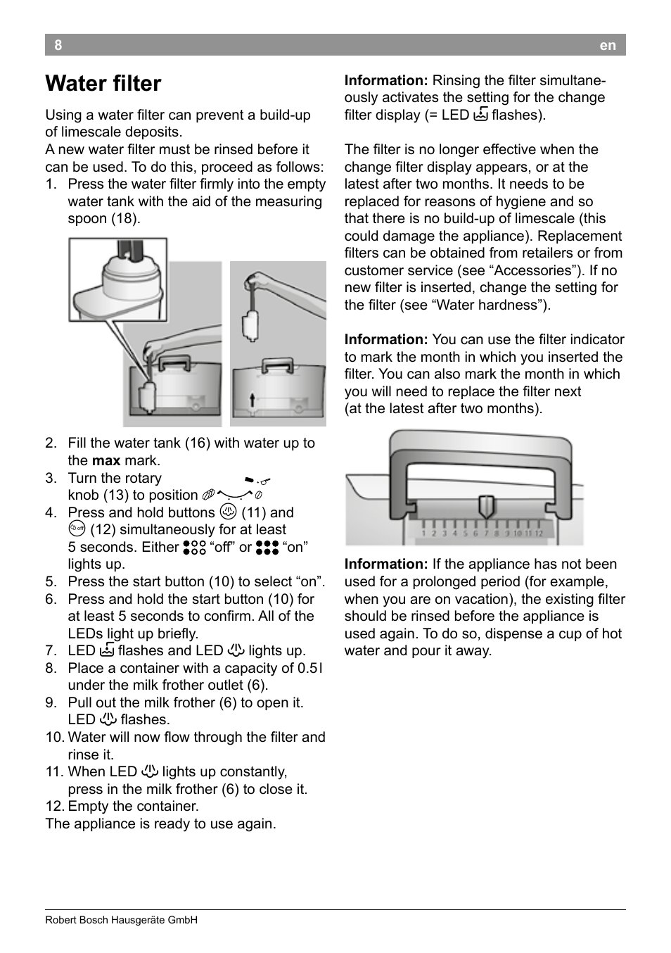 Water filter | Bosch TES50129RW VeroCafe Machine à café Expresso automatique Noir User Manual | Page 12 / 122