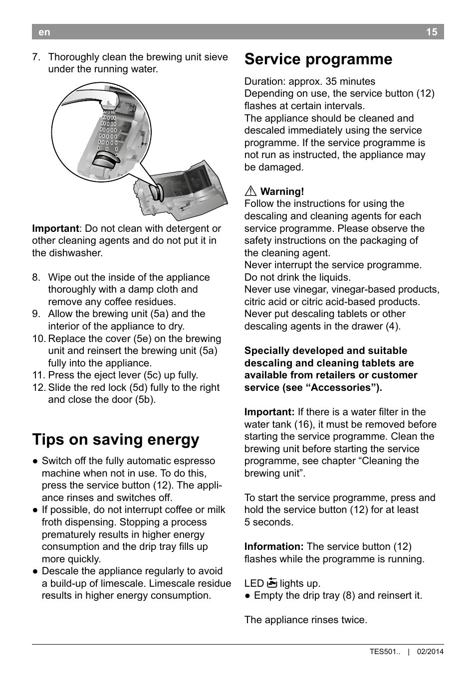 Tips on saving energy, Service programme | Bosch TES50129RW VeroCafe Machine à café Expresso automatique Noir User Manual | Page 19 / 122