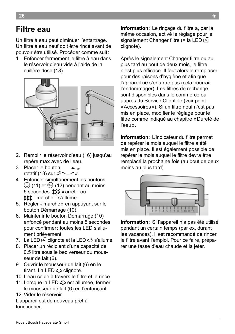 Filtre eau | Bosch TES50129RW VeroCafe Machine à café Expresso automatique Noir User Manual | Page 30 / 122