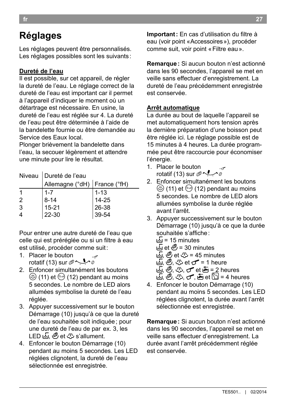 Réglages | Bosch TES50129RW VeroCafe Machine à café Expresso automatique Noir User Manual | Page 31 / 122