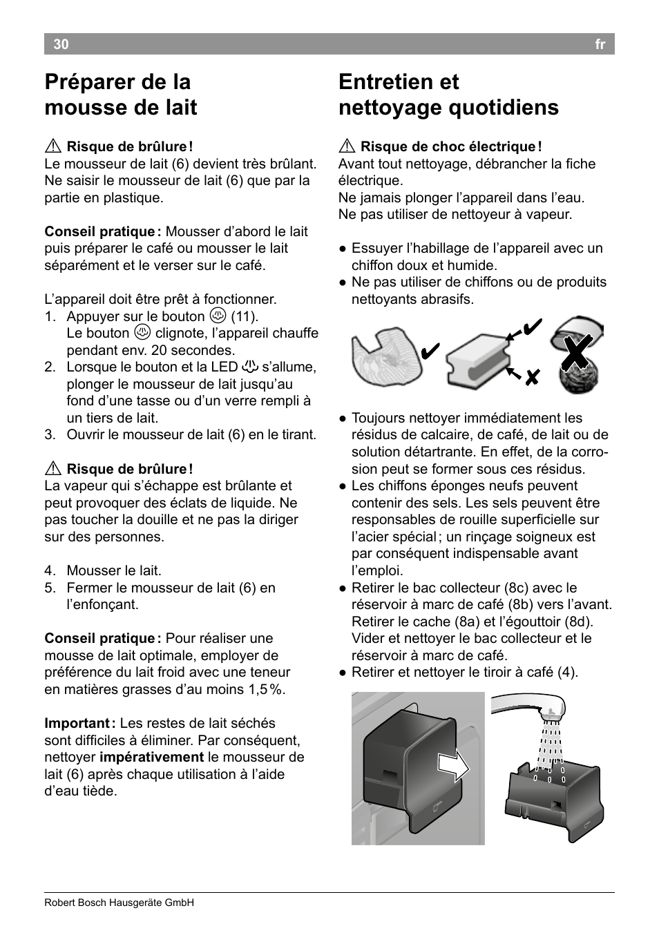 Préparer de la mousse de lait, Entretien et nettoyage quotidiens | Bosch TES50129RW VeroCafe Machine à café Expresso automatique Noir User Manual | Page 34 / 122