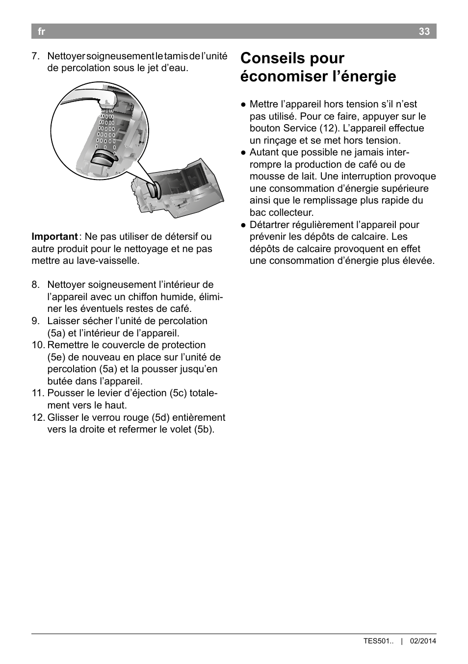 Conseils pour économiser l’énergie | Bosch TES50129RW VeroCafe Machine à café Expresso automatique Noir User Manual | Page 37 / 122