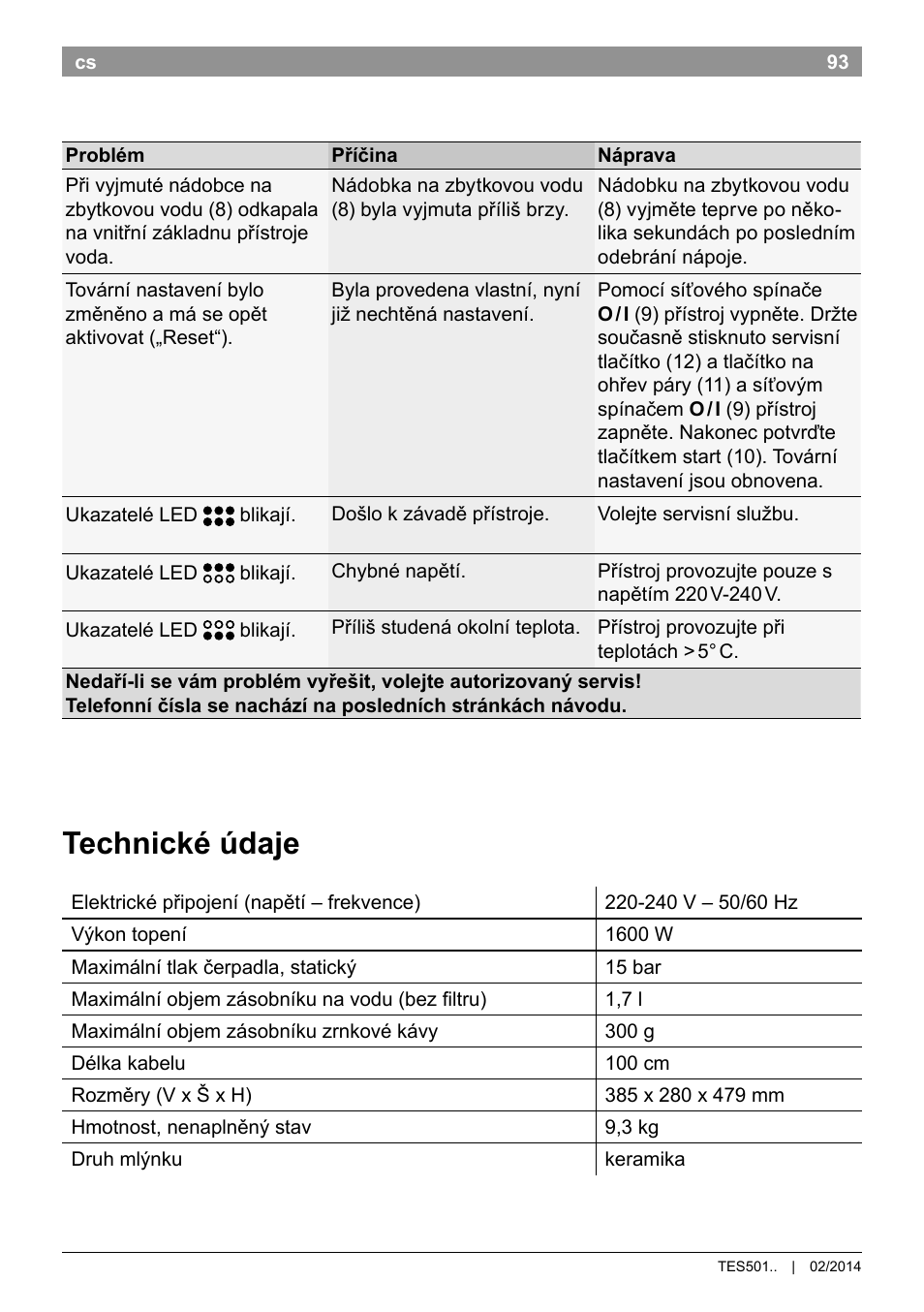 Technické údaje | Bosch TES50129RW VeroCafe Machine à café Expresso automatique Noir User Manual | Page 97 / 122