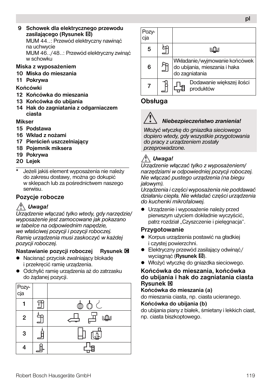 Obsługa | Bosch MUM4832 KITCHEN MACHINE 600W BLANC Couleur blanc blanc User Manual | Page 119 / 174