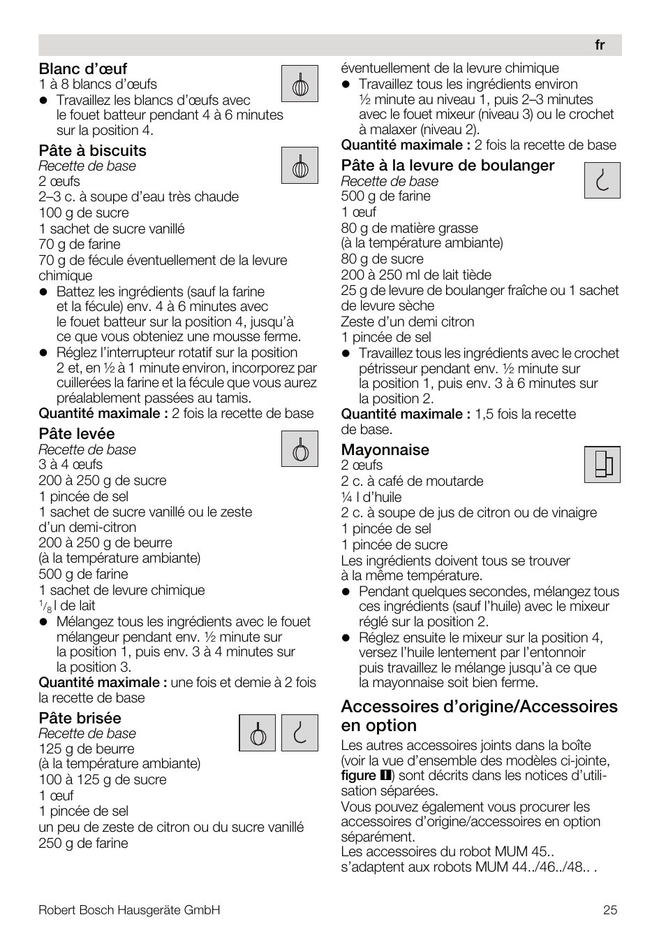 Accessoires d’origine/accessoires en option | Bosch MUM4832 KITCHEN MACHINE 600W BLANC Couleur blanc blanc User Manual | Page 25 / 174