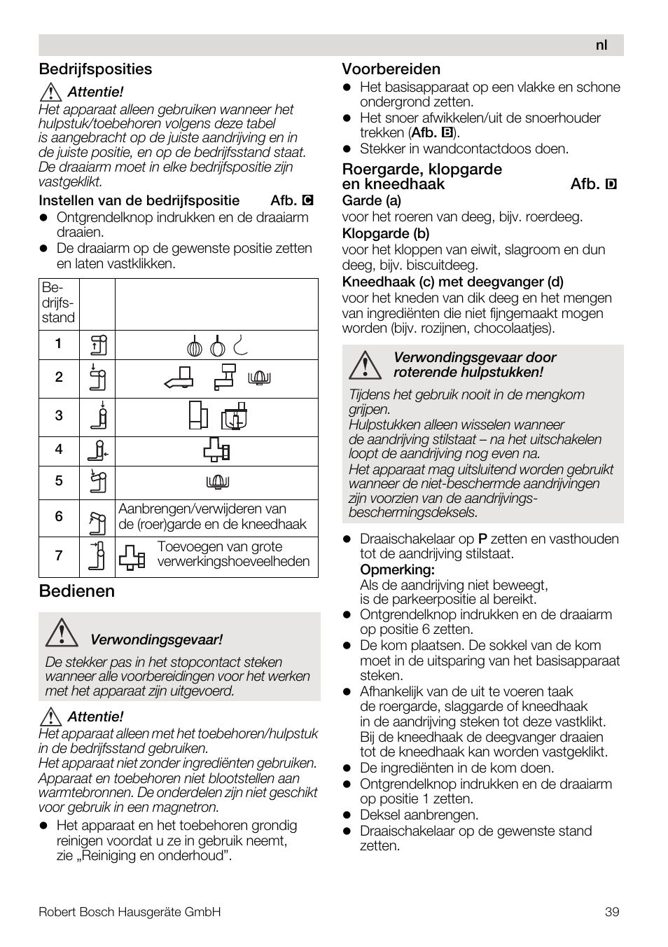 Bedienen | Bosch MUM4832 KITCHEN MACHINE 600W BLANC Couleur blanc blanc User Manual | Page 39 / 174