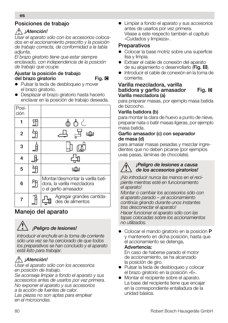 Manejo del aparato | Bosch MUM4832 KITCHEN MACHINE 600W BLANC Couleur blanc blanc User Manual | Page 80 / 174