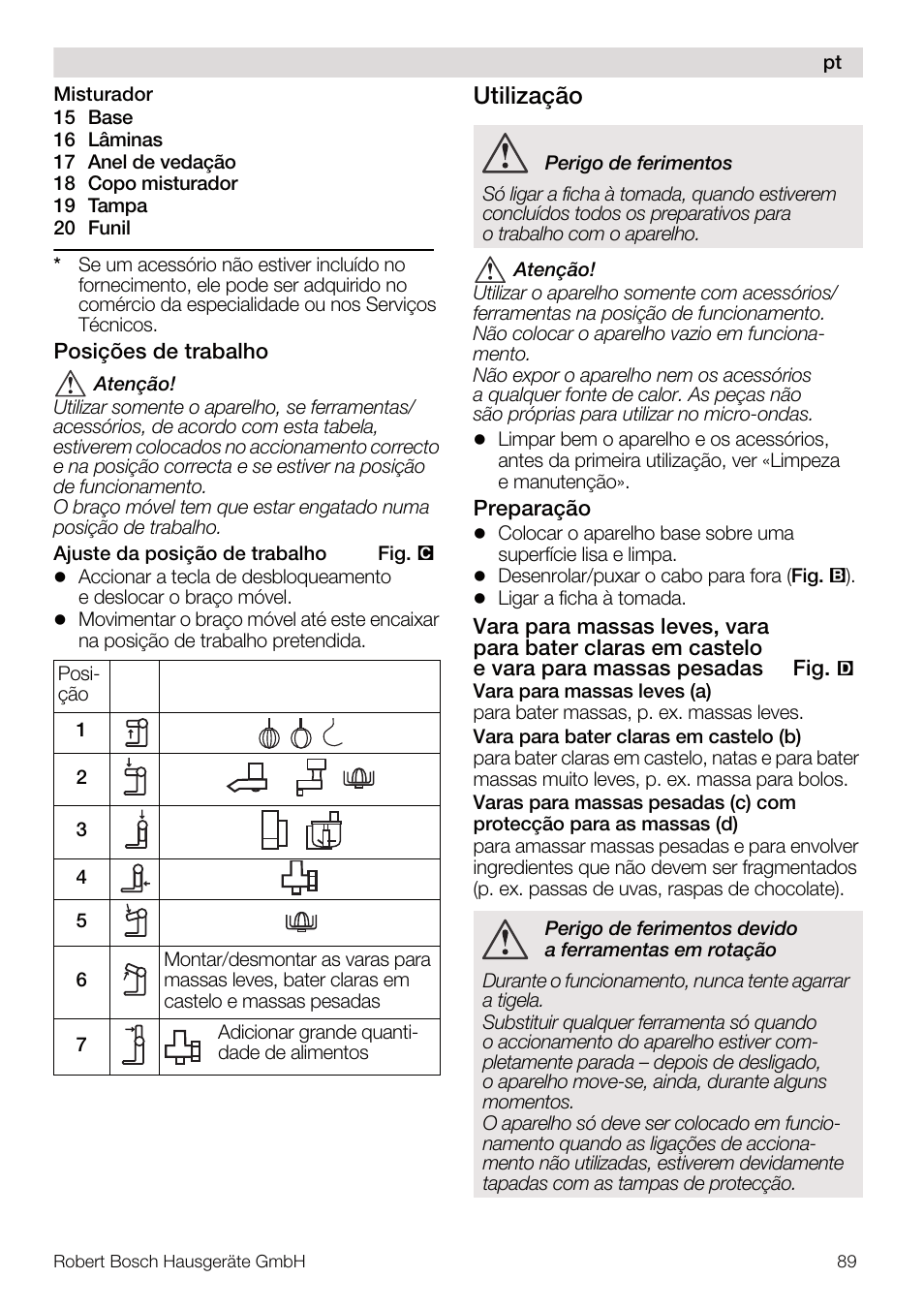 Utilização | Bosch MUM4832 KITCHEN MACHINE 600W BLANC Couleur blanc blanc User Manual | Page 89 / 174