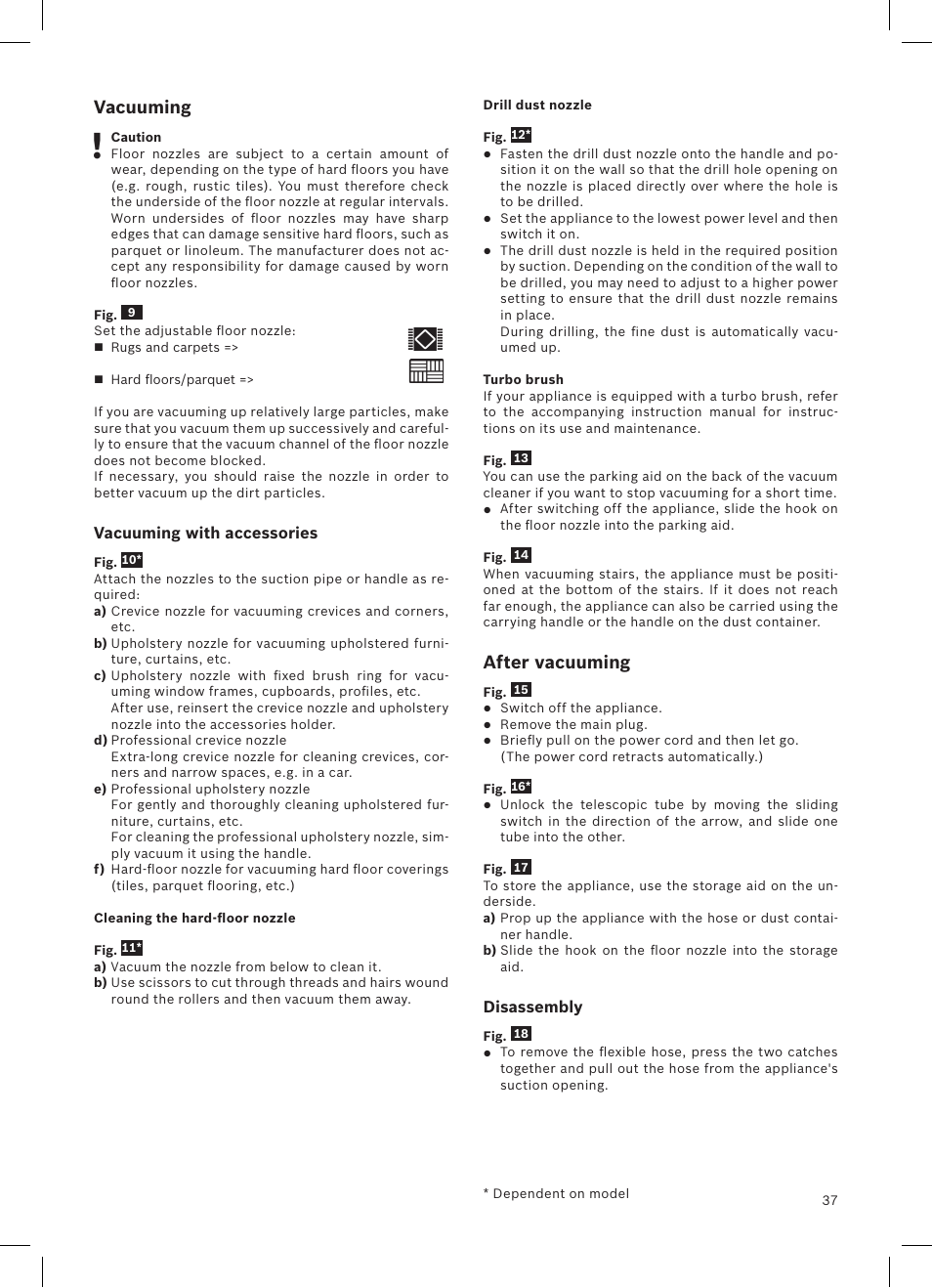 Vacuuming, After vacuuming | Bosch Aspirateur sans sac BGS32200 Bosch Relyyy Technologie sans sac innovante SensorBagless User Manual | Page 38 / 140