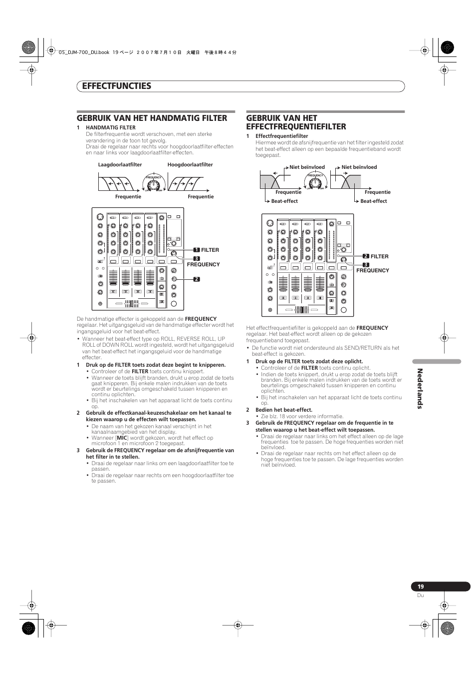 Effectfuncties, Gebruik van het handmatig filter, Gebruik van het effectfrequentiefilter | Pioneer DJM-700-S User Manual | Page 123 / 184