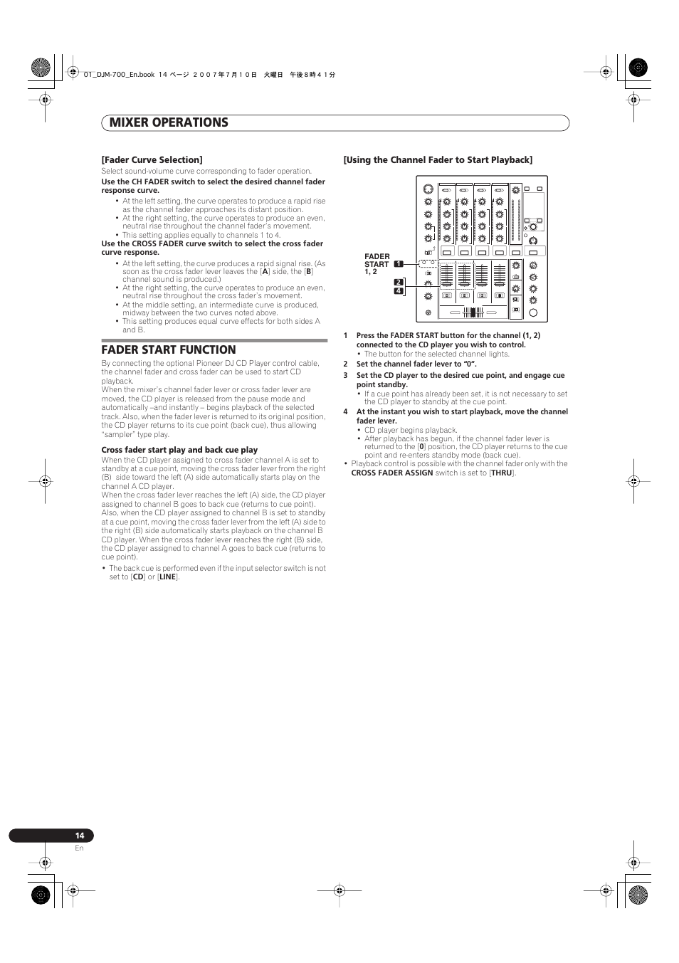 Fader start function, Mixer operations | Pioneer DJM-700-S User Manual | Page 14 / 184