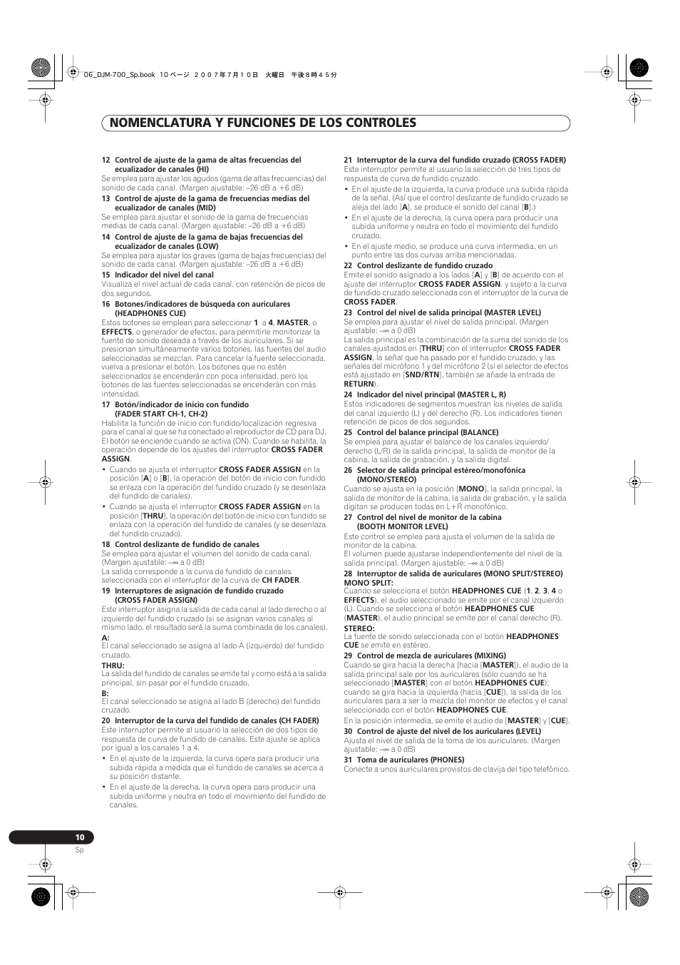 Nomenclatura y funciones de los controles | Pioneer DJM-700-S User Manual | Page 140 / 184