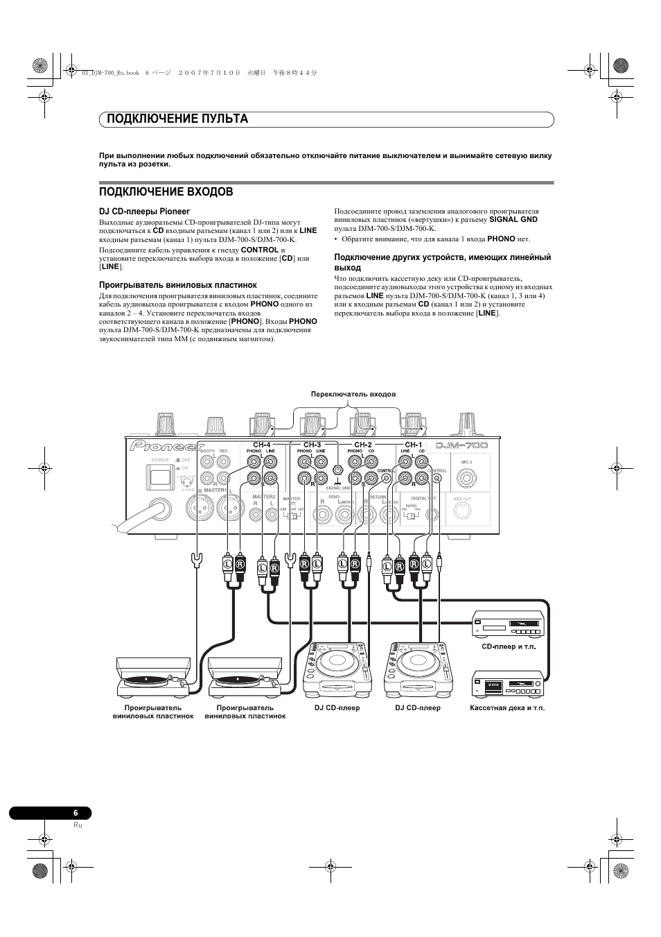 Подключение входов, Подключение пульта | Pioneer DJM-700-S User Manual | Page 162 / 184