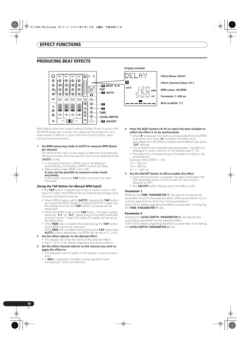 Producing beat effects, Effect functions | Pioneer DJM-700-S User Manual | Page 18 / 184