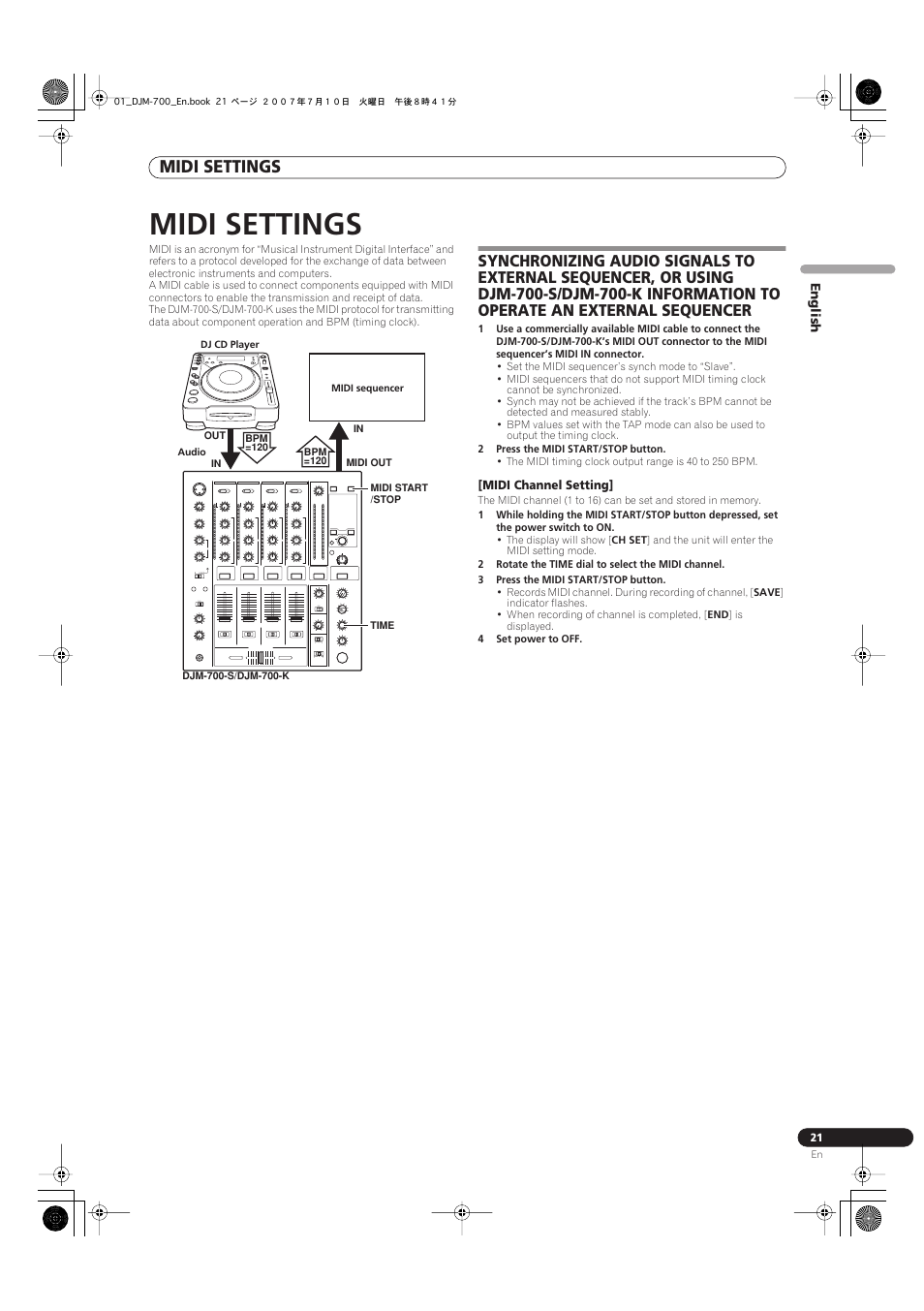 Midi settings | Pioneer DJM-700-S User Manual | Page 21 / 184