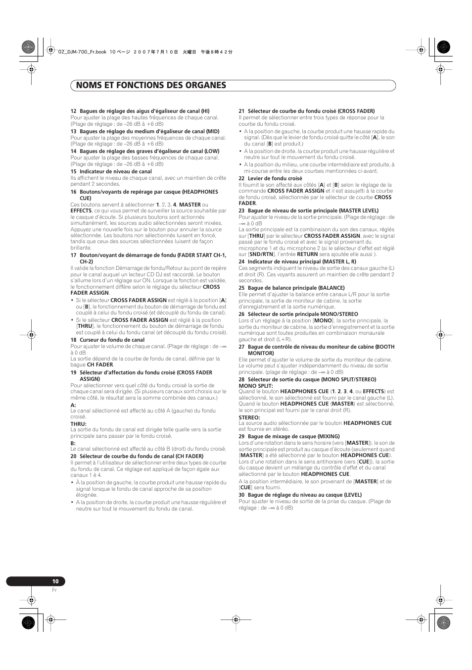 Noms et fonctions des organes | Pioneer DJM-700-S User Manual | Page 36 / 184