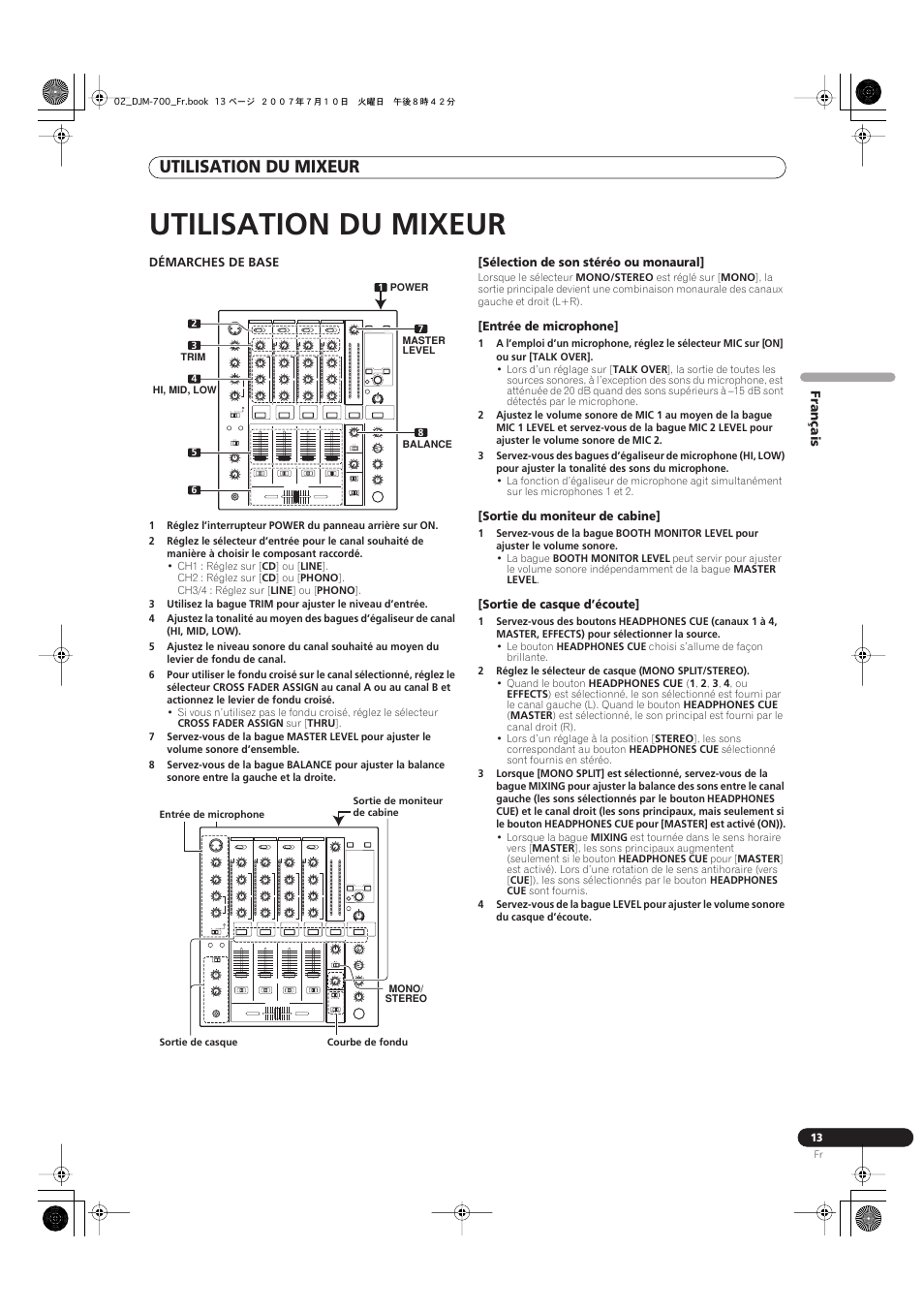 Utilisation du mixeur | Pioneer DJM-700-S User Manual | Page 39 / 184
