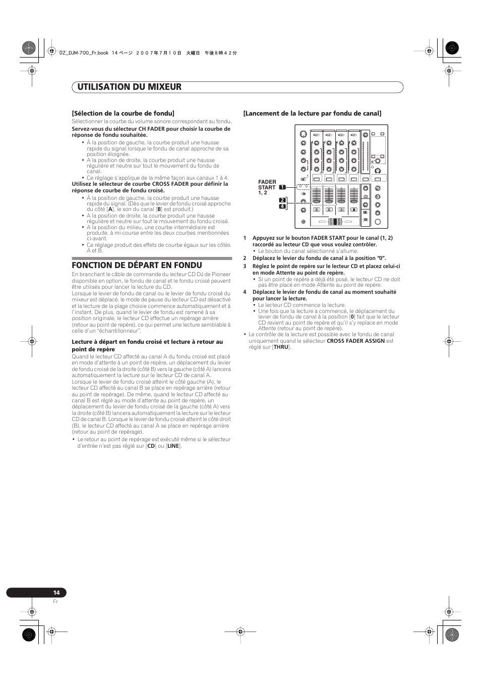 Fonction de départ en fondu, Utilisation du mixeur | Pioneer DJM-700-S User Manual | Page 40 / 184