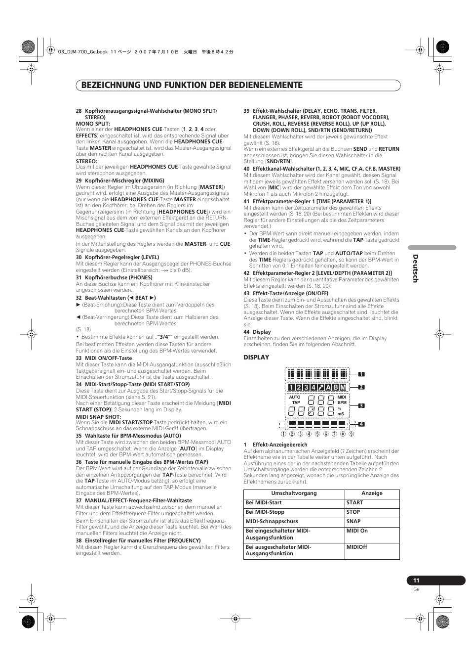 Bezeichnung und funktion der bedienelemente | Pioneer DJM-700-S User Manual | Page 63 / 184