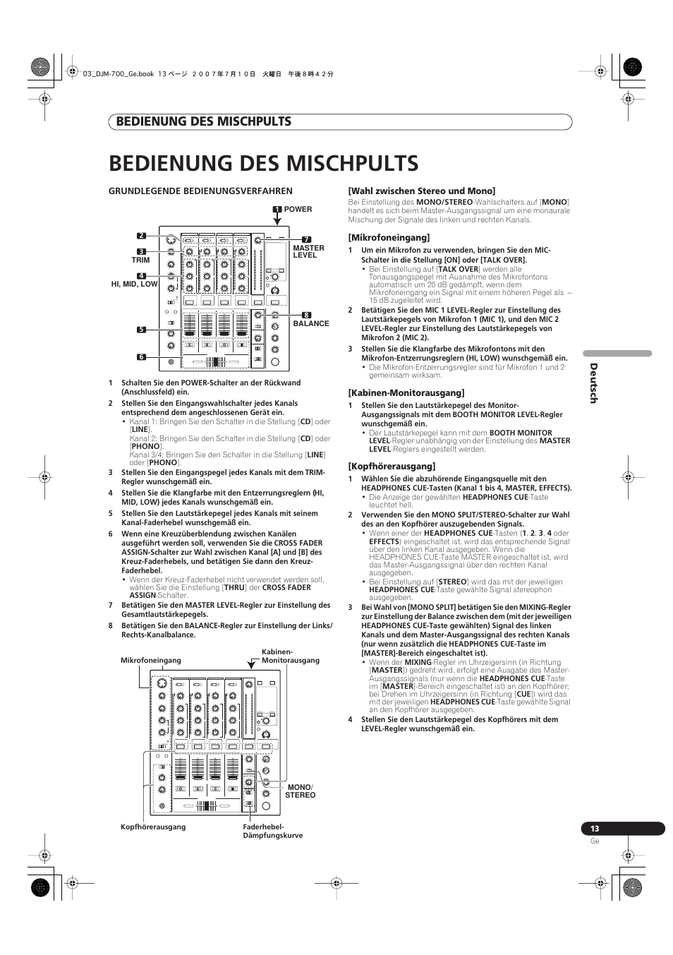 Bedienung des mischpults | Pioneer DJM-700-S User Manual | Page 65 / 184