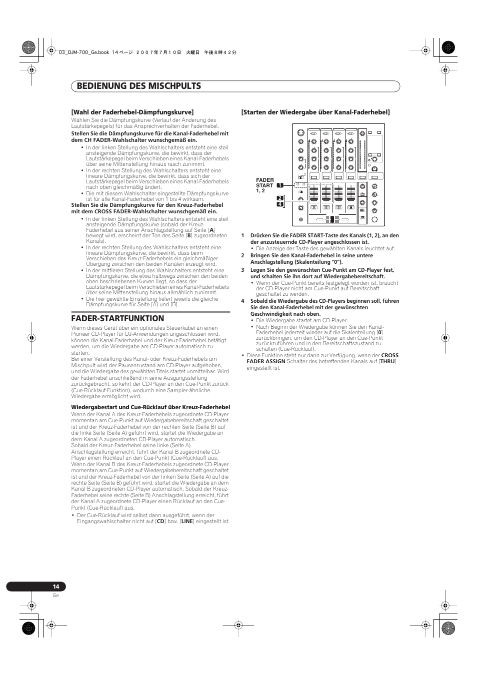 Fader-startfunktion, Bedienung des mischpults | Pioneer DJM-700-S User Manual | Page 66 / 184