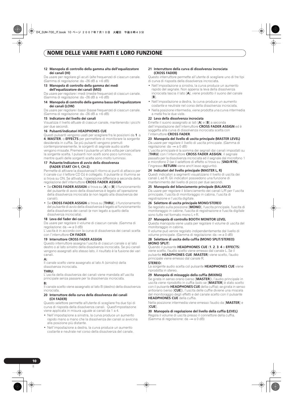 Nome delle varie parti e loro funzione | Pioneer DJM-700-S User Manual | Page 88 / 184