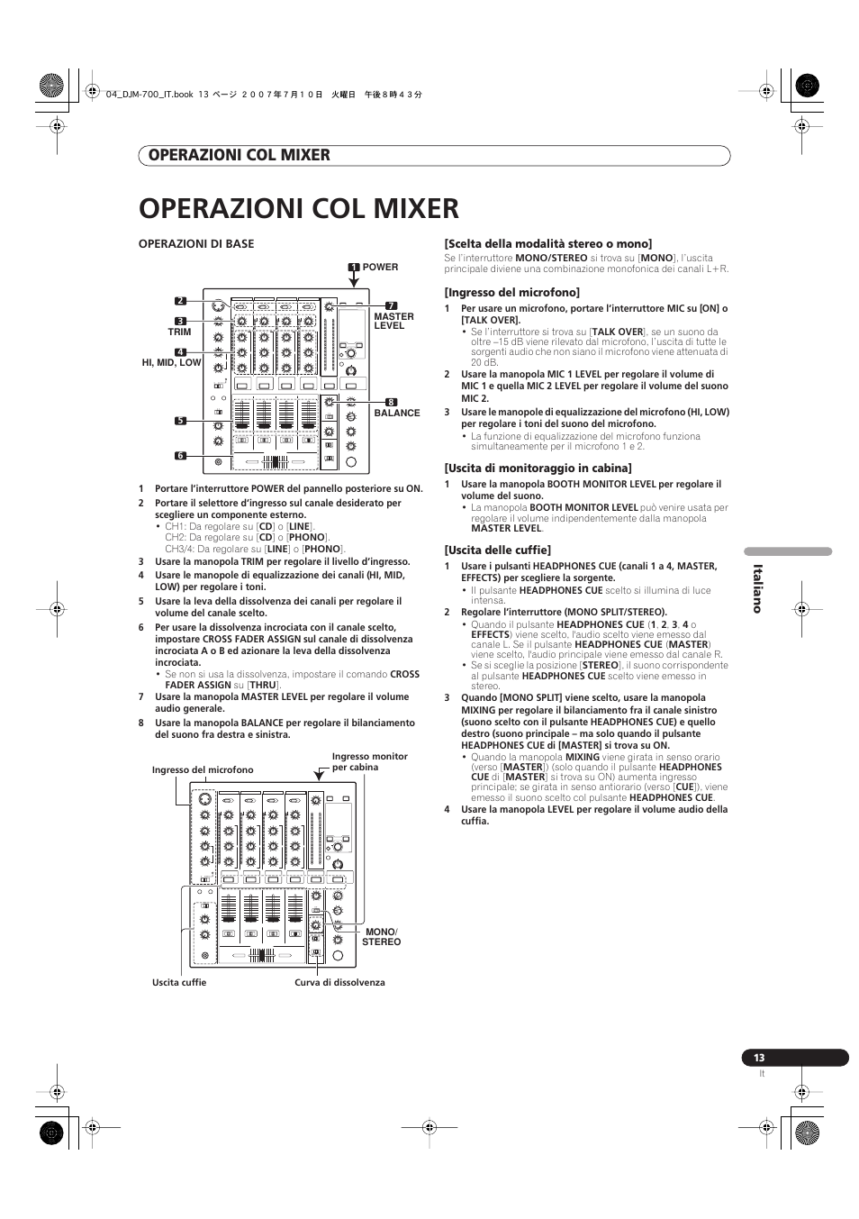 Operazioni col mixer | Pioneer DJM-700-S User Manual | Page 91 / 184