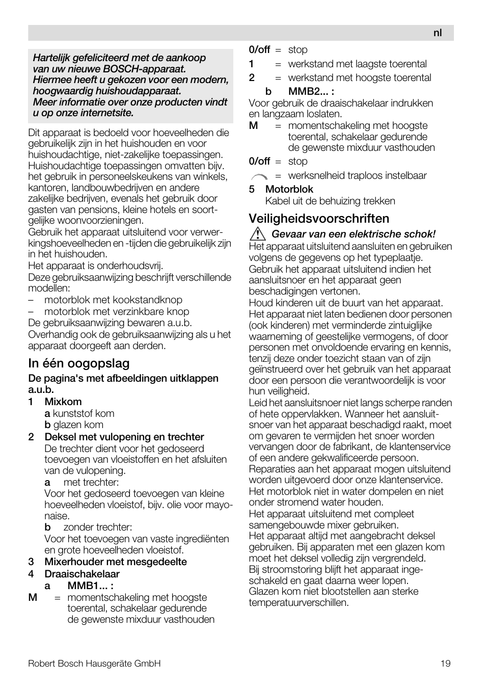 Veiligheidsvoorschriften | Bosch MMB11R2 Blender rouge User Manual | Page 19 / 94