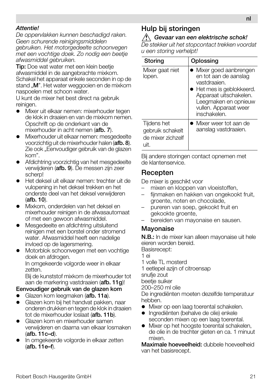 Hulp bij storingen, Recepten | Bosch MMB11R2 Blender rouge User Manual | Page 21 / 94