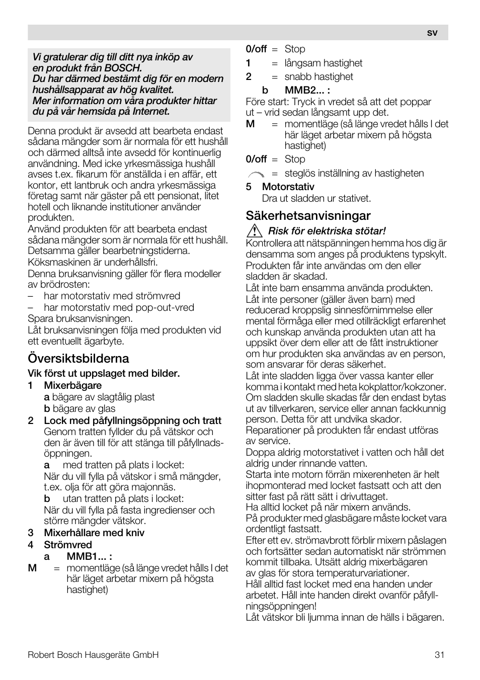 Översiktsbilderna, Säkerhetsanvisningar | Bosch MMB11R2 Blender rouge User Manual | Page 31 / 94