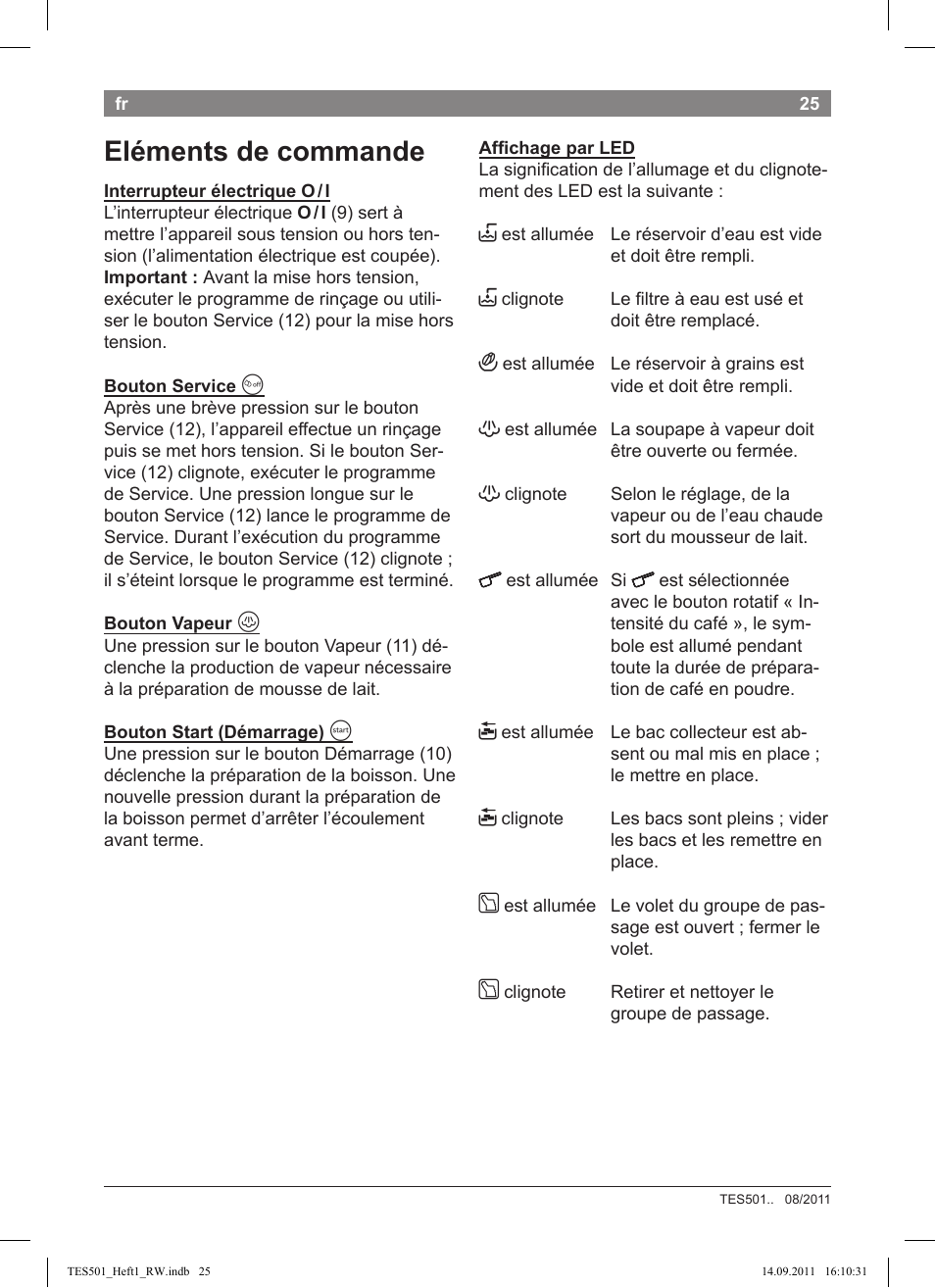 Eléments de commande | Bosch TES50129RW VeroCafe Machine à café Expresso automatique Noir User Manual | Page 25 / 117