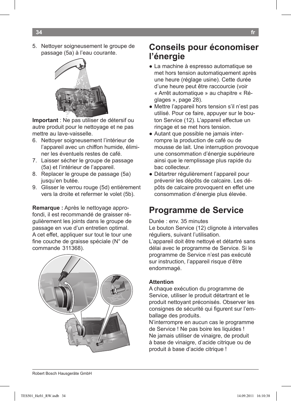 Conseils pour économiser l’énergie, Programme de service | Bosch TES50129RW VeroCafe Machine à café Expresso automatique Noir User Manual | Page 34 / 117