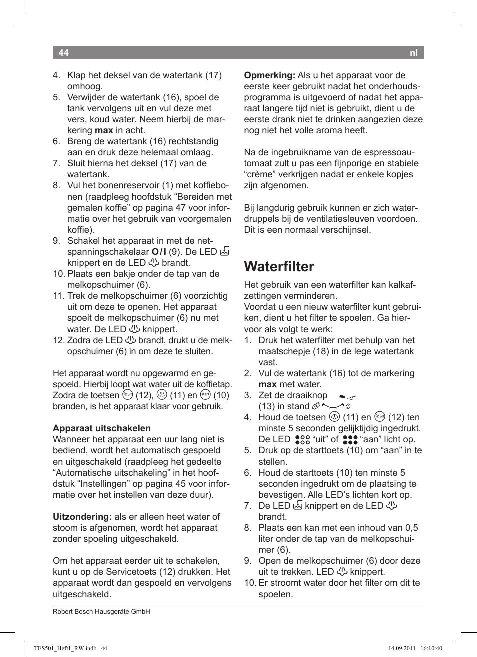 Waterfilter | Bosch TES50129RW VeroCafe Machine à café Expresso automatique Noir User Manual | Page 44 / 117