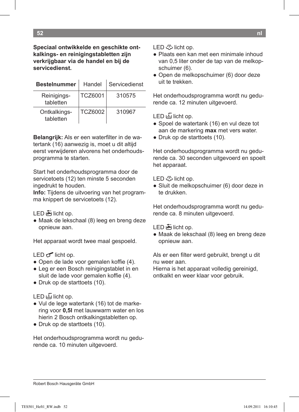 Bosch TES50129RW VeroCafe Machine à café Expresso automatique Noir User Manual | Page 52 / 117