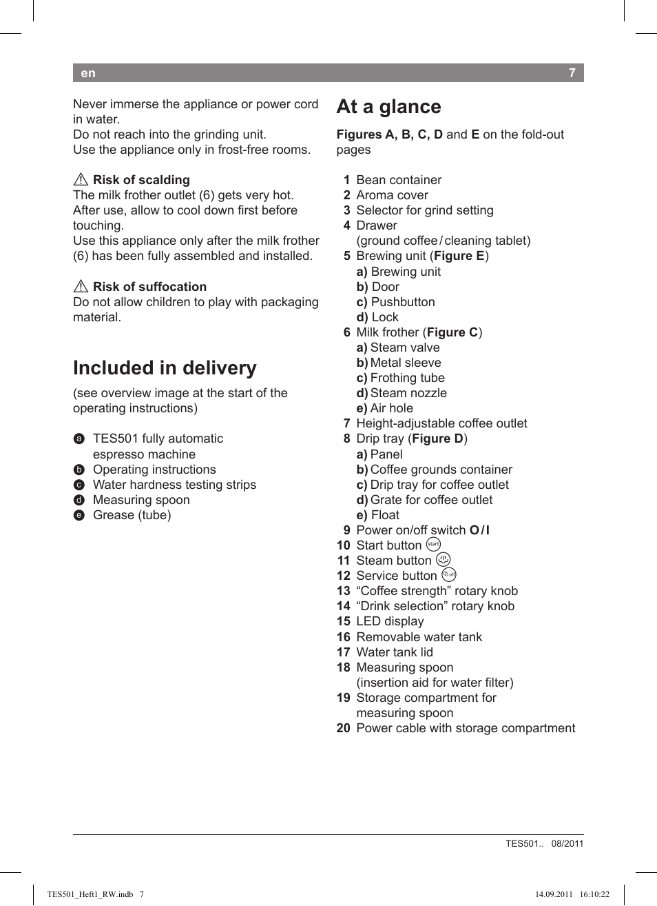 At a glance, Included in delivery | Bosch TES50129RW VeroCafe Machine à café Expresso automatique Noir User Manual | Page 7 / 117