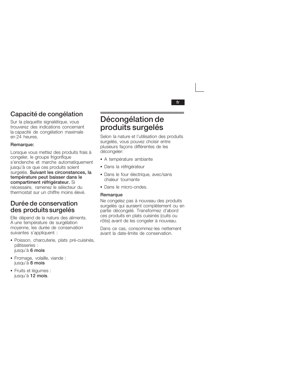 Décongélation de produits surgelés, Capacité de congélation, Durée de conservation desăproduits surgelés | Bosch KID26V21IE Réfrigérateur 2 portes intégrable Confort Fixation de porte par glissières User Manual | Page 37 / 74