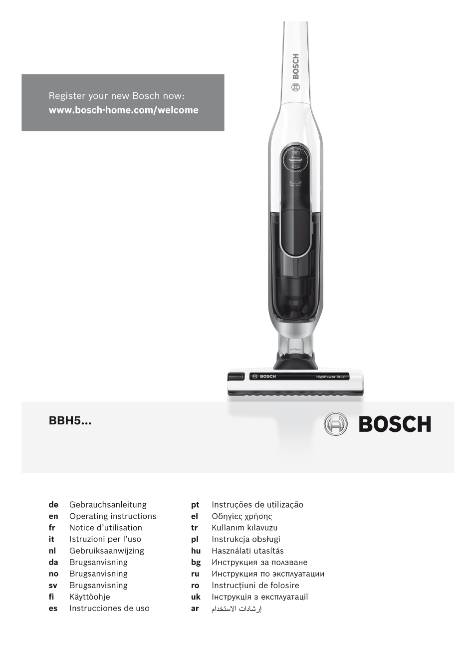 Bosch LithiumPower 25.2V Aspirateur balai sans fil rechargeable BBH52550 Argent minéral User Manual | 108 pages