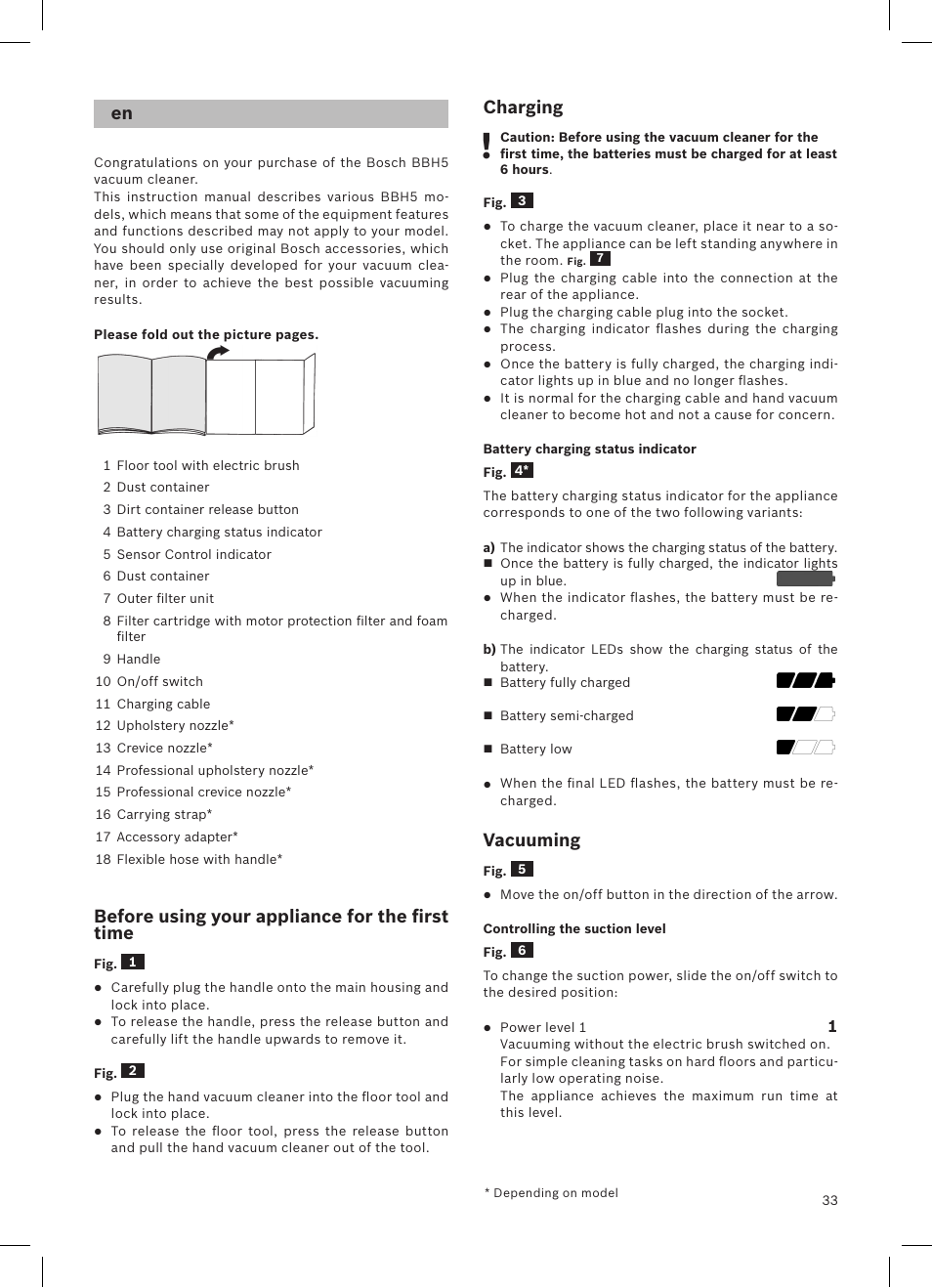 Bosch LithiumPower 25.2V Aspirateur balai sans fil rechargeable BBH52550 Argent minéral User Manual | Page 34 / 108