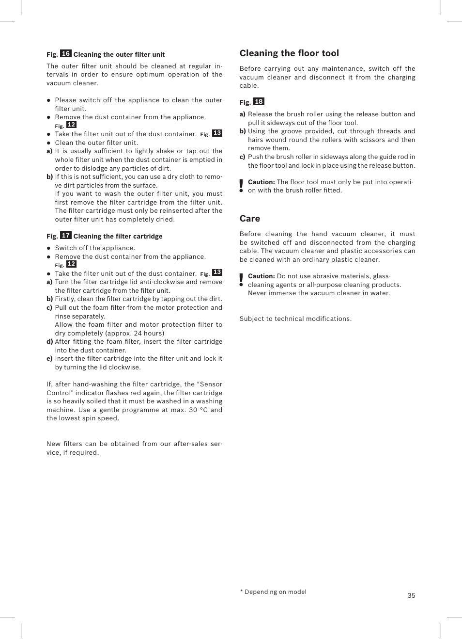 Cleaning the floor tool, Care | Bosch LithiumPower 25.2V Aspirateur balai sans fil rechargeable BBH52550 Argent minéral User Manual | Page 36 / 108