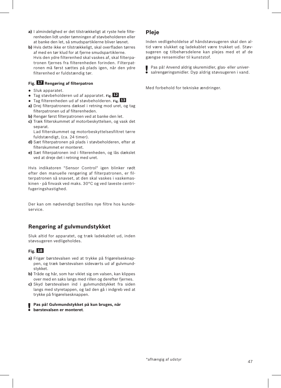 Rengøring af gulvmundstykket, Pleje | Bosch LithiumPower 25.2V Aspirateur balai sans fil rechargeable BBH52550 Argent minéral User Manual | Page 48 / 108