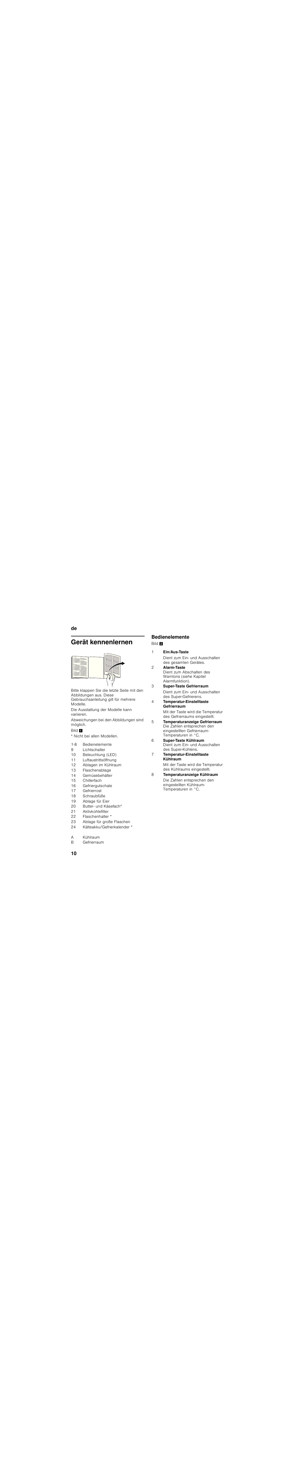 Gerät kennenlernen, Bedienelemente | Bosch KGN49SM31 Réfrigérateur-congélateur combiné Premium Luxe User Manual | Page 10 / 102