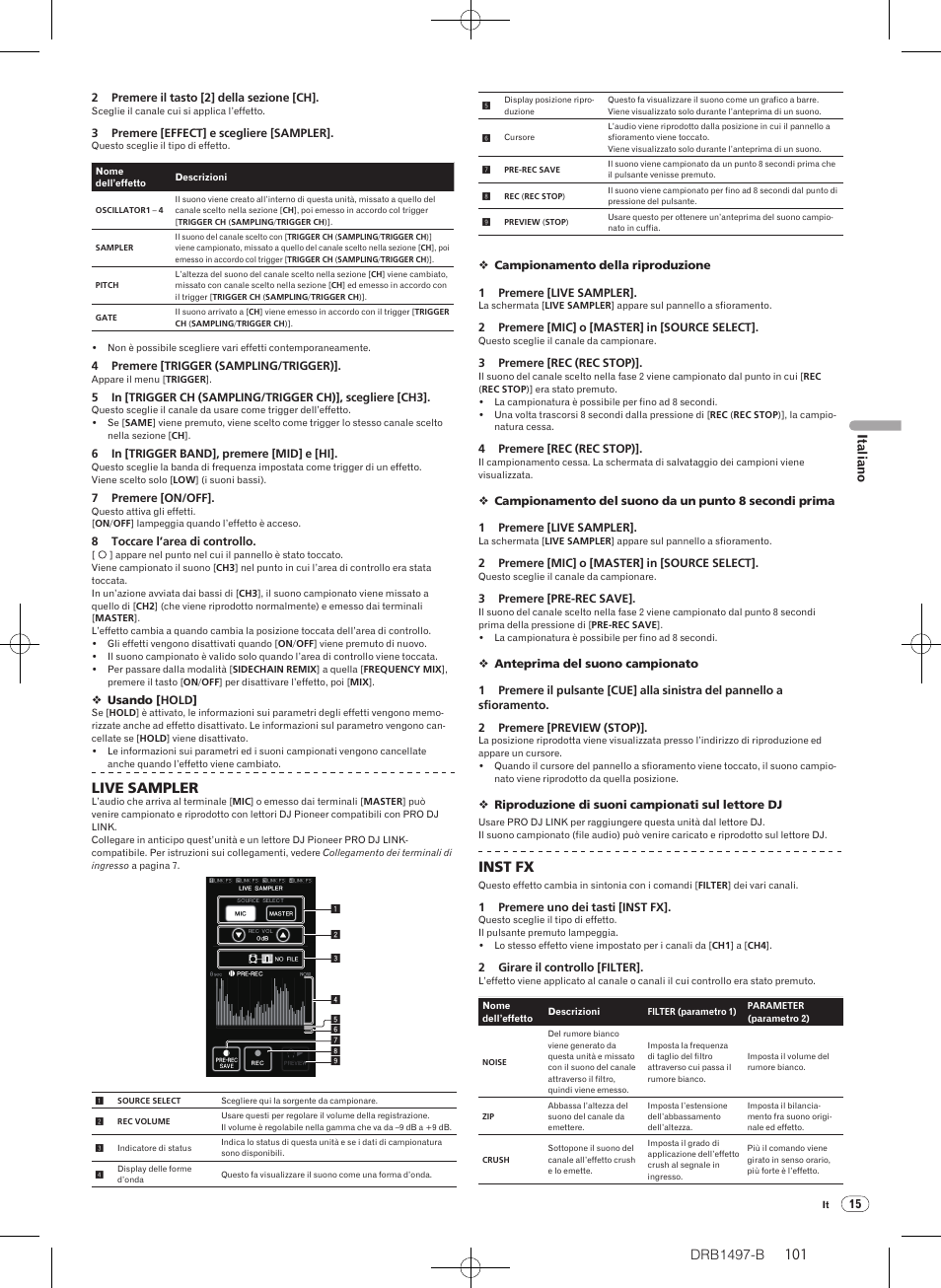 Drb1497-b, Live sampler, Inst fx | Pioneer DJM-2000 User Manual | Page 101 / 204