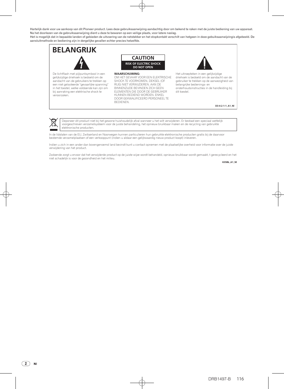 Belangrijk, Caution, Drb1497-b | Pioneer DJM-2000 User Manual | Page 116 / 204