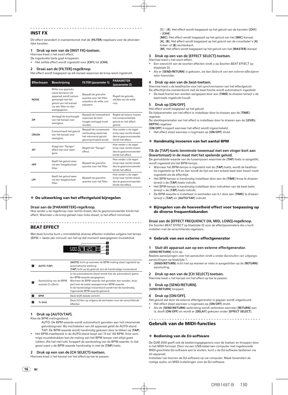 Drb1497-b, 130 inst fx, Beat effect | Gebruik van de midi-functies | Pioneer DJM-2000 User Manual | Page 130 / 204