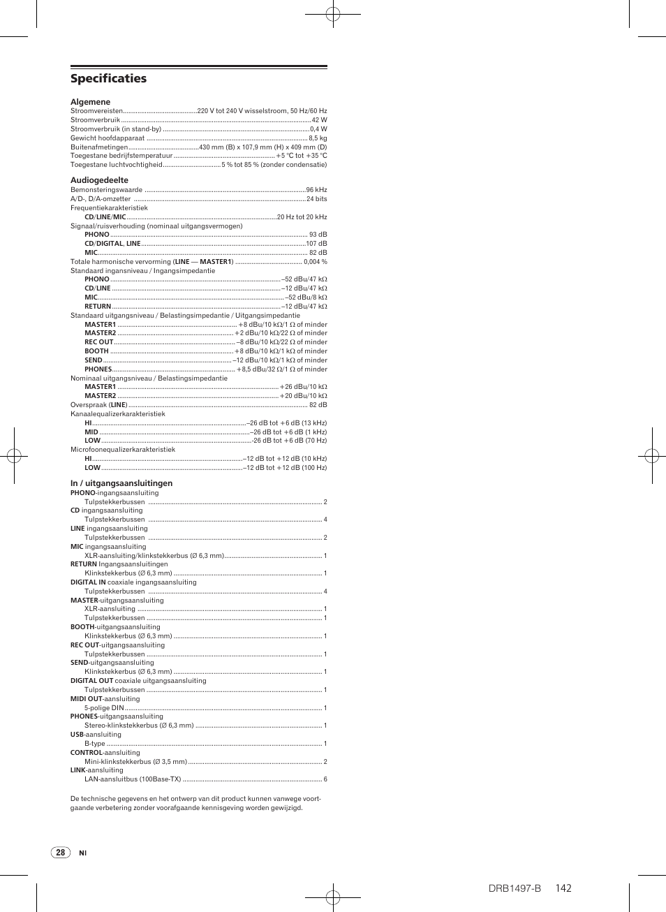 Specificaties, Drb1497-b | Pioneer DJM-2000 User Manual | Page 142 / 204