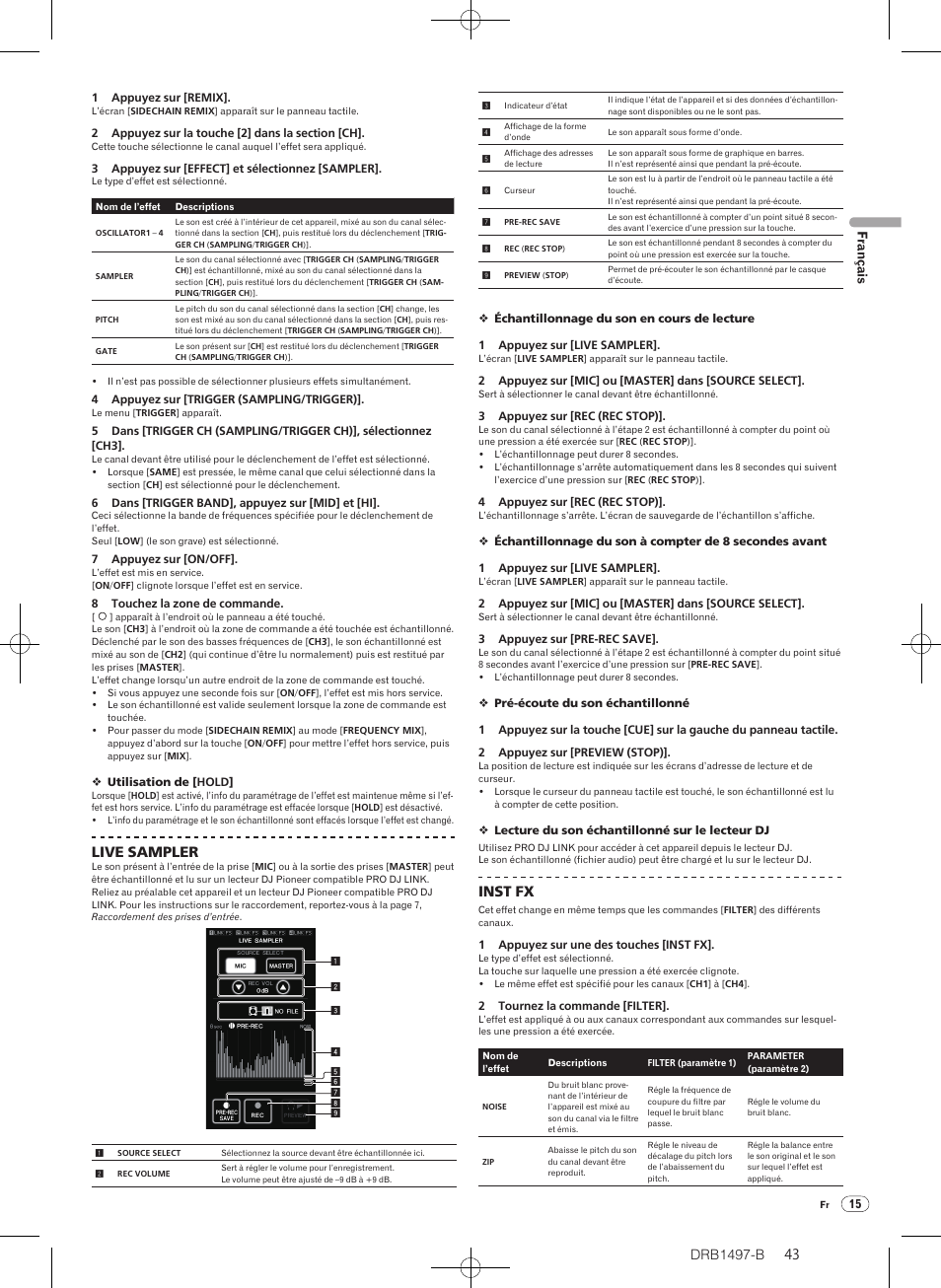 Drb1497-b, Live sampler, Inst fx | Pioneer DJM-2000 User Manual | Page 43 / 204